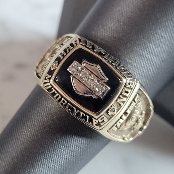 Womens Vintage Estate 10k Gold Harley Davidson Motorcycle Diamond Ring 10.8g E36